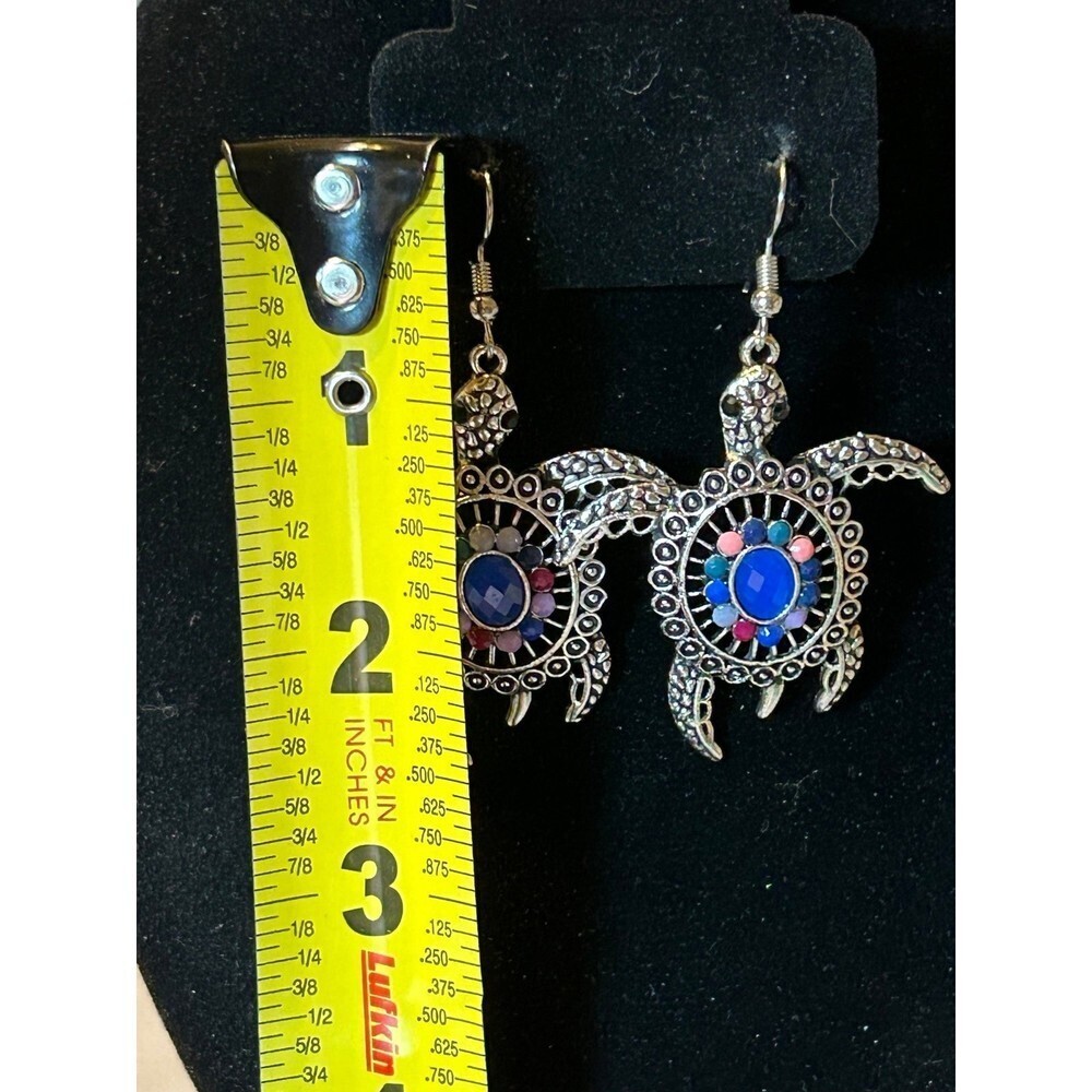 Silver Tone Turtle Earrings - Picture 5 of 5